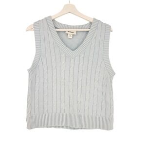 MONKL Cable Knit V Neck Sleeveless‎ Sweater Vest Light Blue Size Medium